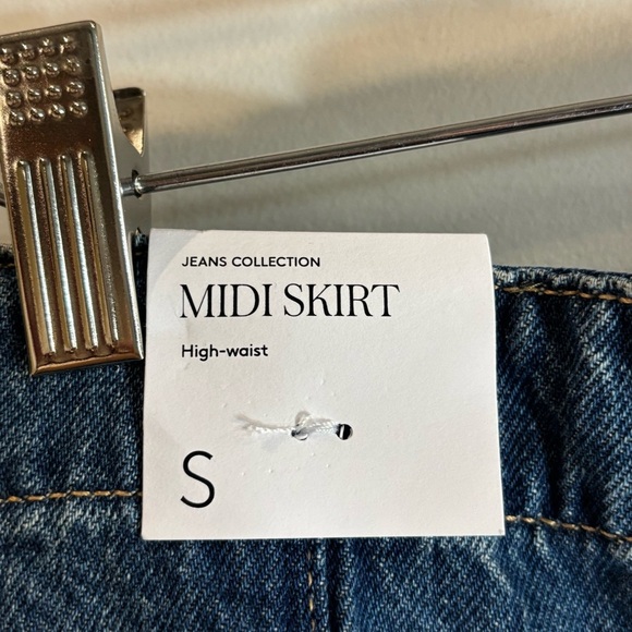 MNG MANGO SZ S Denim A-Line Midi High Waisted Skirt NEW WITH TAGS - Picture 4 of 11